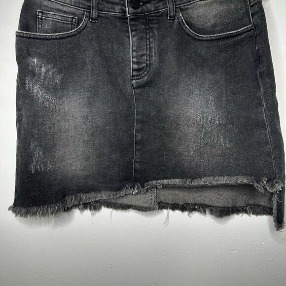 Zadig & Voltaire Black Denim Mini Skirt Size US 10 EU 40 Asymmetrical Raw Grunge - Picture 3 of 9